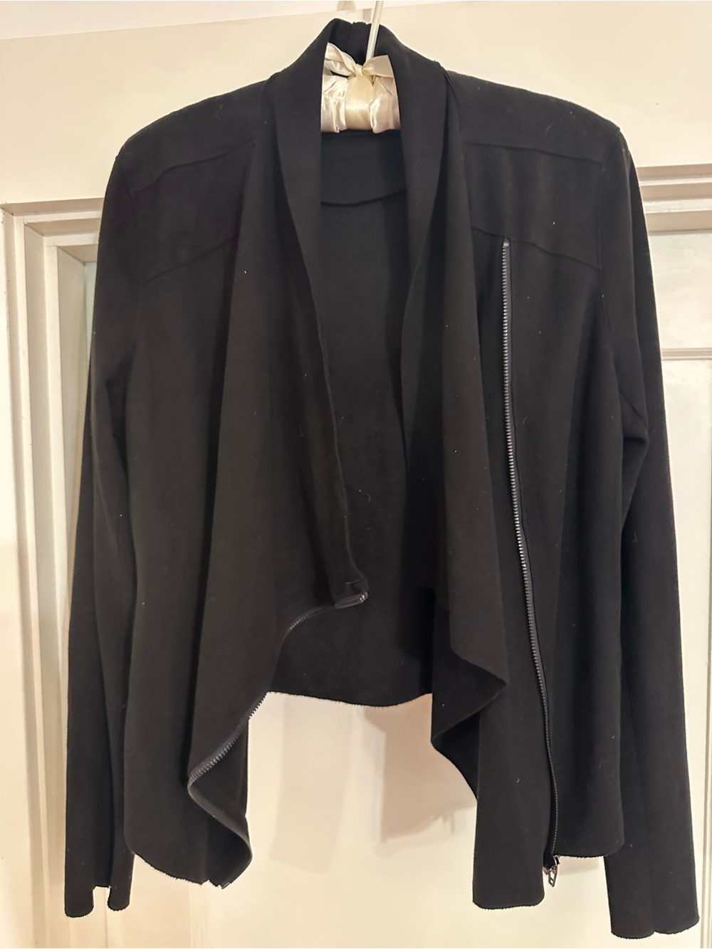 BLANK NYC Black Asymmetrical Open-Front Jacket Faux Suede